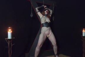 Submissive Redhead Milf Tied To Cross And Tortured With Clothespins