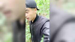 Walking outdoor with cum on face - cum walk and jerk off with covered face