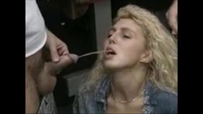 Suzette Dale: blonde in mouthful pissing fetish outdoors