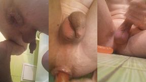 natural lubricant is leaking out of my stretching hemorrhoid anal after fisting with a giant bottle