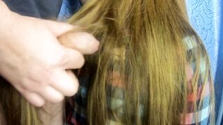 Gf cum sexwife on her hair. hubby takes pictures. Hubby shoots a sex tape.