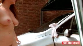 Hairy chick Samantha Bentley banged on the car hard from Ryan Ryder