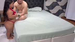 Chubby latina dwarf girl pleases my cock with her mouth and pussy