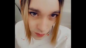 Beautiful Tranny Drops To Her Knees in Miniskirt