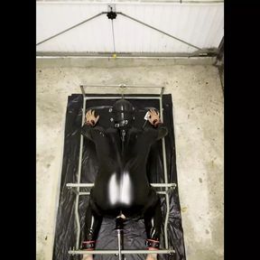 Pegging on attached latex submissive