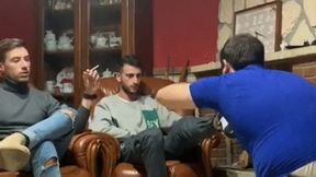 Slave sniff and lick the soles and feet of the masters