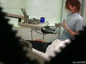 Seductive Japanese Dentist Strokes Lucky Patient's Cock Before Examining Teeth
