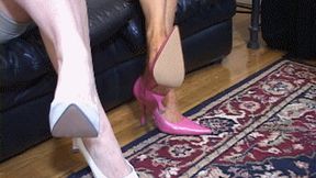 Dangling milfs fuck-me pumps white and pink - 1080 WMV