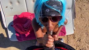 Ebony teen gives a tasty head in broad daylight