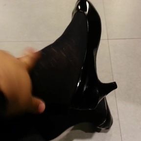 Black Patent Pumps with Pantyhose Teaser 20