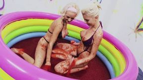 two lesbian in the food pool