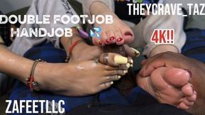 Wifey Z and her Girlfriend Taz double Footjob on her husband