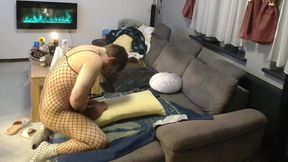 Fishnet Alex Creampies and Felches His Rubber Ass