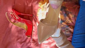 Shoejob and bootjob with cum inside heels