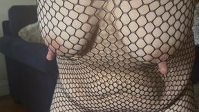 Mature Big Nipples Modeling Fishnet Body Stocking