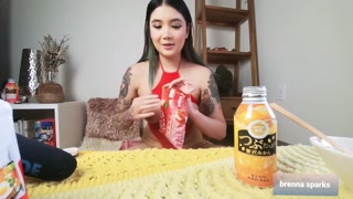 Big titty asian does ASMR mukbang