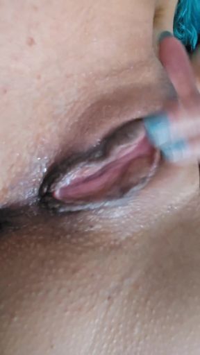 Powerful moment from "Petite blue haired goth babe fingers both holes &amp; plays with her little pussy and orgasms crazy"