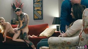 Step-daughter gets wrecked by massive dick in front of parents