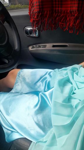 Cum wearing blue chiffon dress with satin lining