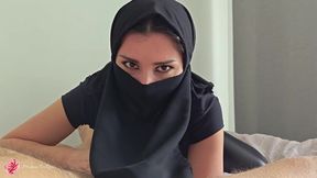 Arab hijab chick humiliates hubby with big natural knockers