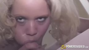 Pierced blonde gets rough doggystyle and blowjob