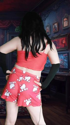 White Feminine Pretty Sissy in Sweet Shorts Booty Dance