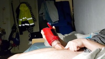 He spoils his cock with this electric toy