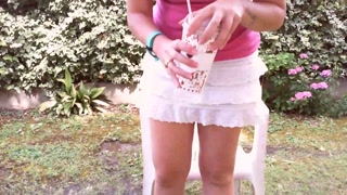 After drinking a drink I piss in a garden in front of everyone!