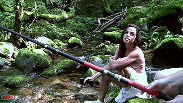 Fishing party by the river with young skinny spanish babe Melody Teen