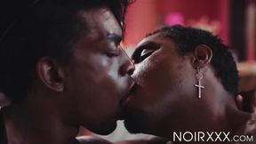 Dark skinned dudes DeAngelo Jackson and Jordan Jameson spend bareback time together