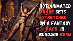 Sexy muscled ginger babe is tied to a rack in the dungeon and stretched by two kinky fetishists in BDSM bondage