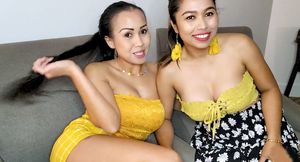 Sizable melons Thai lesbo chicks Joon Mali and her BFF kitty eating and toying