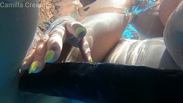 Camilla Cheyenne and Katt have a Double Dildo in the Pool