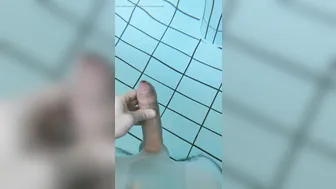 German Amateur Masturbates Big Cock in Public Sauna Pool