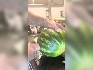 Banging watermelon ,large rod,love sex