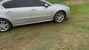Car Stuck In Grass And Mud At Amusement Park!