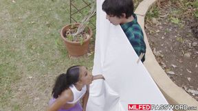 Ebony MILF Olivia Jayys workout teases pervy and handsome neighbor