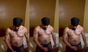 Hot Latino prisoner caught masturbating thick cock in prison