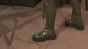 Virgin roommate got caught filming patent leather boots and came