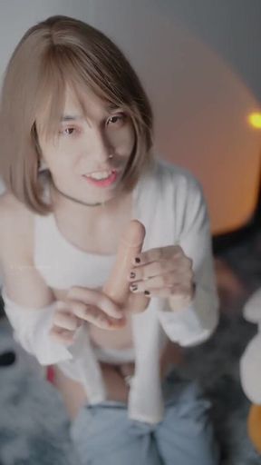 Asian Sissy Deepthroat in Chastity & Cumshot