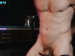 Gay man bareback fucks cumming bottom stud in gay club