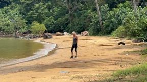 Real blonde wife gets a handjob on the beach