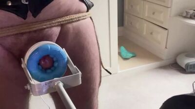 Fucking machine on high speed milking a cock to massive cum