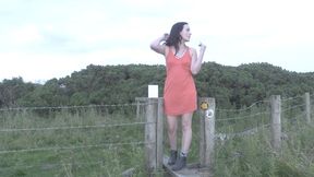 Outdoor Peeing in a Red Dress