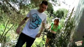 Pervy slim brunette enjoys outdoor butt&#x1F351; action