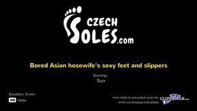 Bored Asian Housewife's Sexy Feet and Slippers