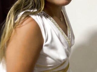 Halloween, a hotty clothed as Artemis, the domme of love, gets a stranger's schlong in swap for some candy.