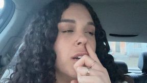 Blowing snot and picking my nose in the car