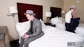 Two hot conservative dudes have a sensual bedroom fucking