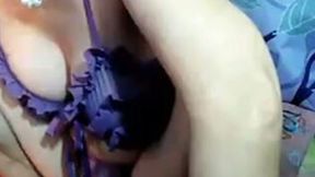 Lewd amateur mature 64 yo bitch flashed her boobies on webcam